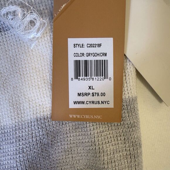 Cyrus Gray White Striped Crew‎ Neck Summer Sweater Size XL Lightweight NWT - Picture 7 of 12